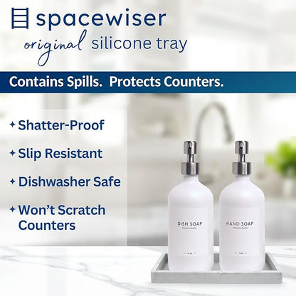 Spacewiser Countertop and Vanity Tray - Small 7.7” Silicone Tray for Soap Dispenser Bottles, Sponge Holder for Kitchen Sink Caddy Organizer, Bathroom Trays, Dish Soap Holder for Kitchen Counter, Keys