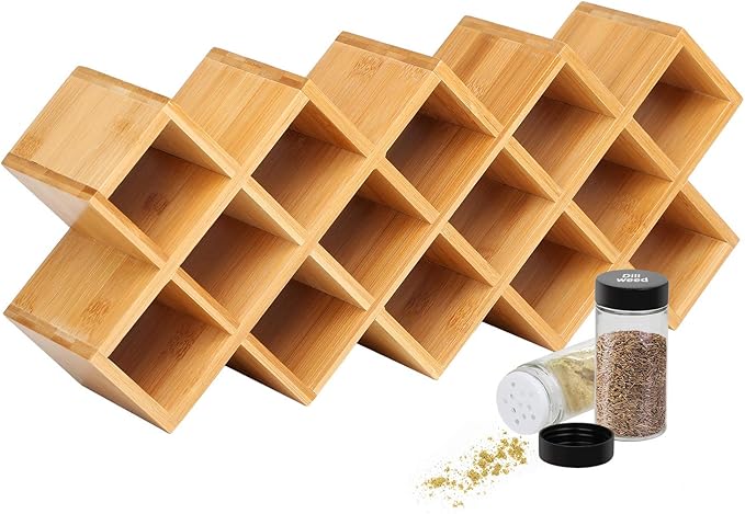 Phyllia Bamboo Spice Rack Organizer 4-Tier Countertop Organiser, Criss-Cross Kitchen cabinet Free-Standing Countertop Storage shelf Fit for Spice Jar, Can, Bottle (Jars Not Include) - Image 2