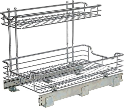 Household Essentials Glidez Multipurpose Chrome-Plated Steel Pull-Out/Slide-Out Storage Organizer for Under Sink or Under Cabinet Use - 2-Tier Design - Fits Standard Size Cabinet or Shelf, Chrome