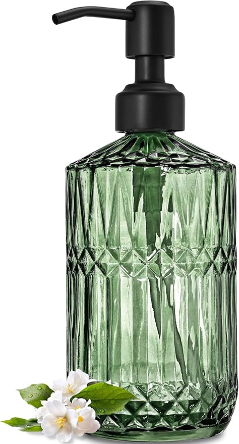 JASAI 18Oz Green Soap Dispenser with Black Rust Proof Pump, Refillable Kitchen soap Dispenser with Thick Glass, Soap Dispenser Bathroom for Hand soap, Dish Soap, Lotion, Body Wash. by JASAIHOME