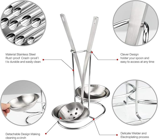 304 Stainless Steel Double Ladles Holder Vertical Spoon Rest Cooking Utensils Stand with 4 inch bowls