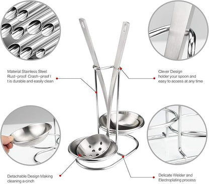 304 Stainless Steel Double Ladles Holder Vertical Spoon Rest Cooking Utensils Stand with 4 inch bowls