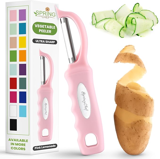 Spring Chef Premium Swivel Vegetable Peeler, Soft Grip Handle and Ultra Sharp Stainless Steel Blades - Perfect Kitchen Peeler For Veggie, Fruit, Potato, Carrot, Apple - Pink Lemonade by SpringChef