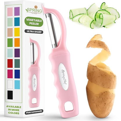 Spring Chef Premium Swivel Vegetable Peeler, Soft Grip Handle and Ultra Sharp Stainless Steel Blades - Perfect Kitchen Peeler For Veggie, Fruit, Potato, Carrot, Apple - Pink Lemonade by SpringChef