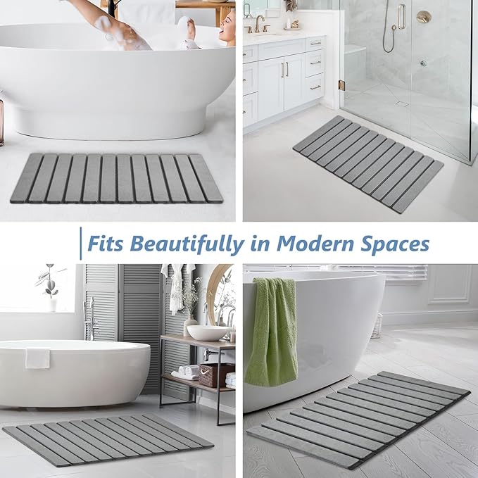 AWW Foldable Stone Bath Mat, Quick Dry Diatomaceous Earth Bath Mat with Non-Slip Mat, Super Absorbent, Easy to Clean, Compact for Small Bathrooms, 31.5 x 15.7, Grey - Image 6