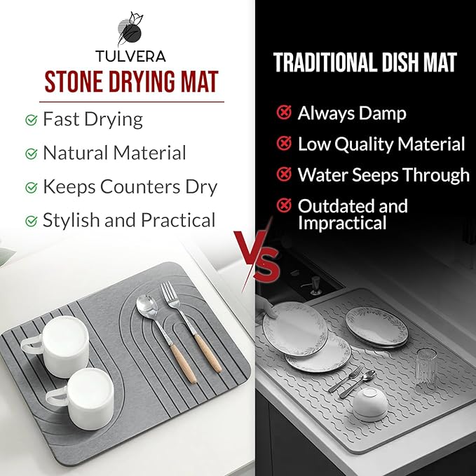 Stone Dish Drying Mat for Kitchen Counter – Diatomaceous Earth Drying Mat | Fast-Absorbing, Minimalist Design, Durable Diatomite | Non-Slip, Heat Resistant, Easy-to-Clean | USA Brand | 15.7”x11.8” - Image 3