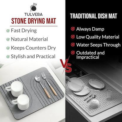 Stone Dish Drying Mat for Kitchen Counter – Diatomaceous Earth Drying Mat | Fast-Absorbing, Minimalist Design, Durable Diatomite | Non-Slip, Heat Resistant, Easy-to-Clean | USA Brand | 15.7”x11.8” - Image 3