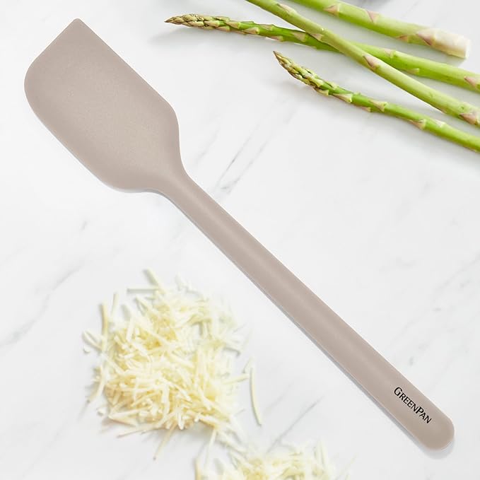 GreenPan Silicone Mixing Spatula, Scraping Baking Cooking Kitchen Utensil, Flexible Rubber Nonstick Cookware, Rigid Steel Core, Heat-Resistant, Anti-Slip Handle, BPA-Free, Dishwasher Safe, Taupe - Image 2