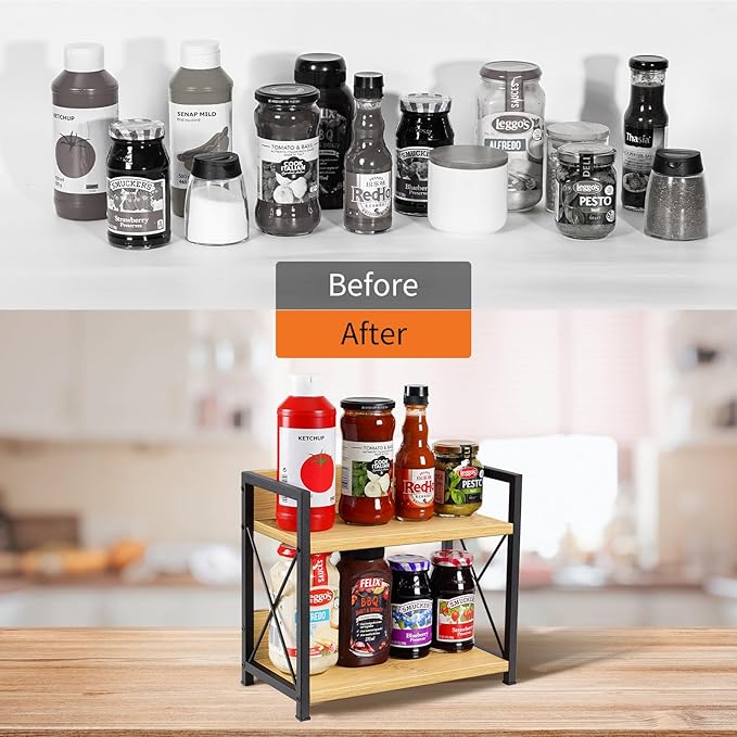 Giikin Countertop Shelf Organizer, 2 Tier Kitchen Spice Rack Organizer for Countertop, Wood Coffee Counter Shelf Organizer for Home (Bamboo, S) - Image 6