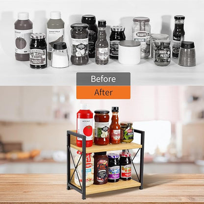 Giikin Countertop Shelf Organizer, 2 Tier Kitchen Spice Rack Organizer for Countertop, Wood Coffee Counter Shelf Organizer for Home (Bamboo, S) - Image 6