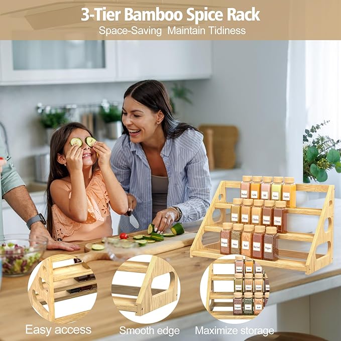 Spice Rack - Bamboo Wood Spice Rack Organization for Cabinet/Countertop - Image 4