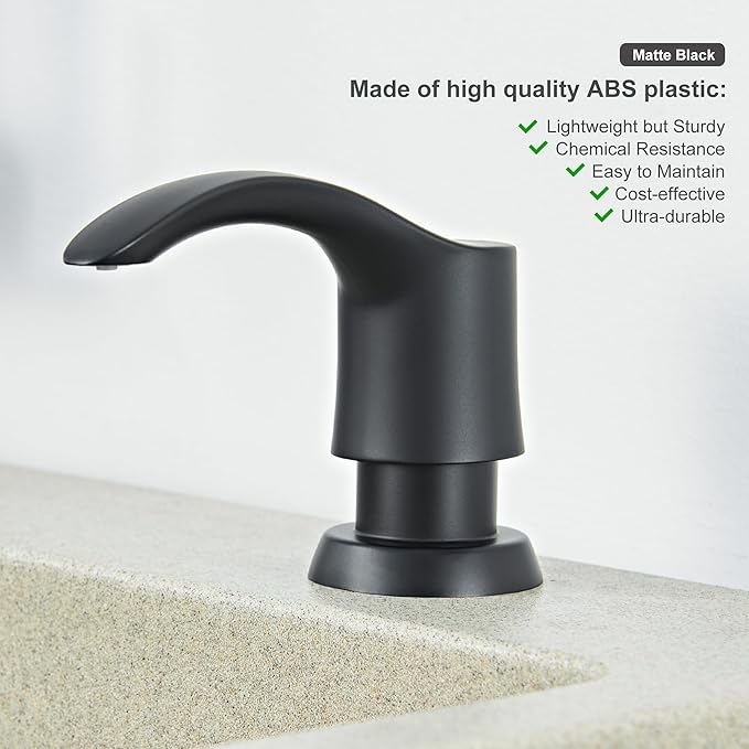 GAGALIFE Kitchen Sink Soap Dispenser with 17 Ounce Large Bottle, Built in Sink Soap Dispenser (Matte Black) Soap Dispenser for Kitchen Sink Refill from Top, G080B