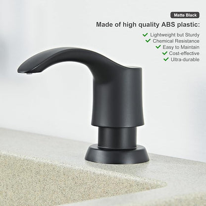 GAGALIFE Kitchen Sink Soap Dispenser with 17 Ounce Large Bottle, Built in Sink Soap Dispenser (Matte Black) Soap Dispenser for Kitchen Sink Refill from Top, G080B