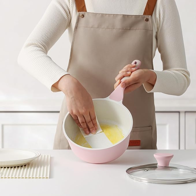 SENSARTE Ceramic Nonstick Saucepan with Lid 2.0 Quarts, Small Kitchen Cooking Pot with Stay Cool Handle, Induction Compatible, Ceramic Coating, Free of Intentionally Added PTFE/PFOA/PFAS, Sakura Pink