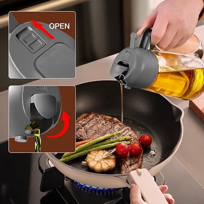 YARRAMATE 16oz/470ml Oil Sprayer for Cooking with Stickers, Food-grade Premium 2 in 1 Olive Oil Dispenser Bottle for Kitchen Gadgets, Air Fryer, Salad, Frying, BBQ (Gray) - Image 7