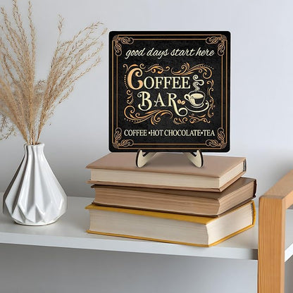 Vintage Coffee Bar Decor Sign,Rustic Wooden Plaque for Java Station, Kitchen,Cafe or Tea Corner, Funny Jave Gift for Coffee Lovers (Black, 5.9x5.9inches) - Image 8
