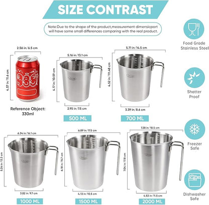 Newness 5 Pack Stainless Steel Measuring Cups Set (3 Marking Including Cup/ML/Oz Scale)(2, 3, 4, 6 & 8 Cup) Metal Measuring Cup with Handle For Prepping, Baking and Cooking, Dishwasher, Microwave Safe - Image 5