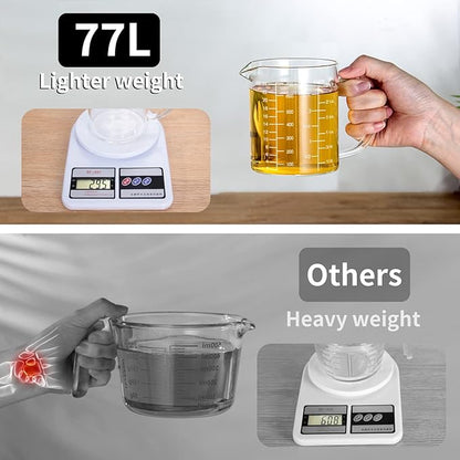 77L Glass Measuring Cup, Clear Liquid Measuring Cup with V-Shaped Spout and Three Scales, High Borosilicate Glass Beaker with Handle for Kitchen or Restaurant, 700 ML (0.7 Liter, 2 3/4 Cup) - Image 3