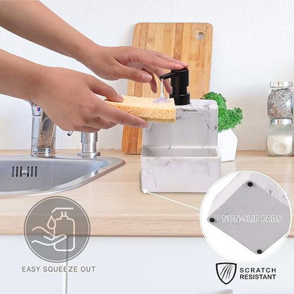 zccz Soap Dispenser with Sponge Holder, Liquid Hand and Dish Soap Dispenser Pump Bottle and Sponge Holder 2 in 1 for Kitchen Sink Bathroom Counter Storage and Organization Black Marble Look - Image 4