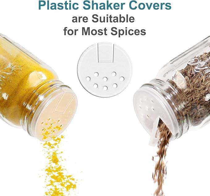 CycleMore 30 Pack 4oz Glass Mason Spice Jars, Round Spice Containers with Silver Metal Caps and Pour/Sift Shaker Lids-80pcs Labels,1 Silicone Collapsible Funnel,1 Brush and 1pcs Pen Included - Image 6