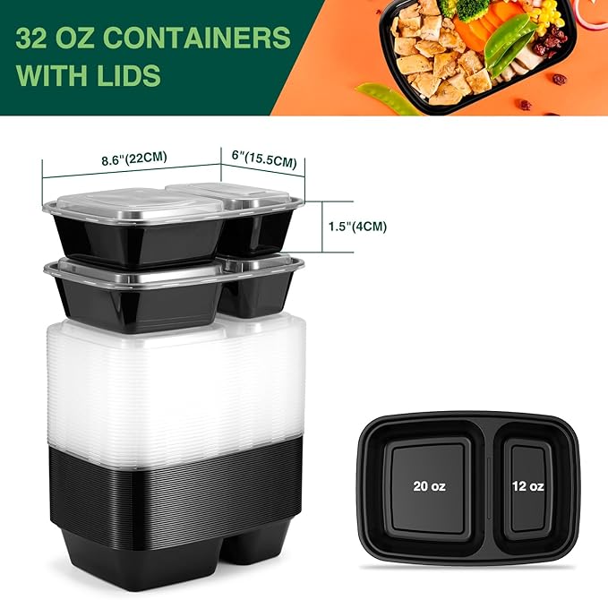 Glotoch 10 Pack 32OZ Meal Prep Containers Reusable Microwave Safe,Extra Large &Thick Food Storage Containers With Lids, Durable Bento Boxes BPA-free, Stackable, Dishwasher/Freezer Safe - Image 3