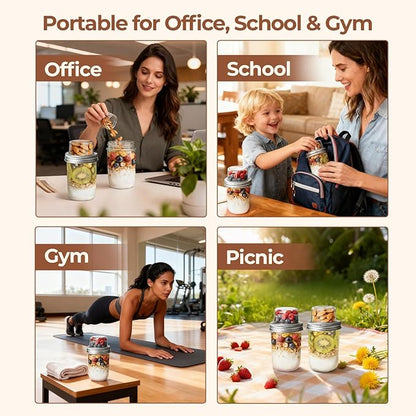ComSaf Overnight Oats Containers with Lids (16OZ+4OZ, 2PCS) On-The-Go Dual-Laryer Yogurt Parfait Cups with Dry and Wet Separation Mason Jars for Chia Pudding Cereal Nut Fruit Meal Prep Salad - Image 6