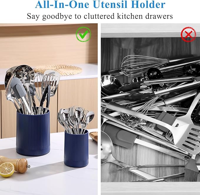 Kyraton Cooking Utensils Holder 2pcs, 360° Rotating Heavy Duty Plastic Kitchen Utensil Holder for Countertop, The Small Utensil Crock for Cutlery Silverware, Tooth Brush, Desk Pencil Pen - Image 7