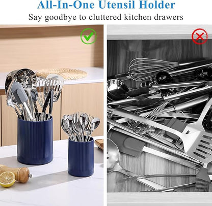 Kyraton Cooking Utensils Holder 2pcs, 360° Rotating Heavy Duty Plastic Kitchen Utensil Holder for Countertop, The Small Utensil Crock for Cutlery Silverware, Tooth Brush, Desk Pencil Pen - Image 7