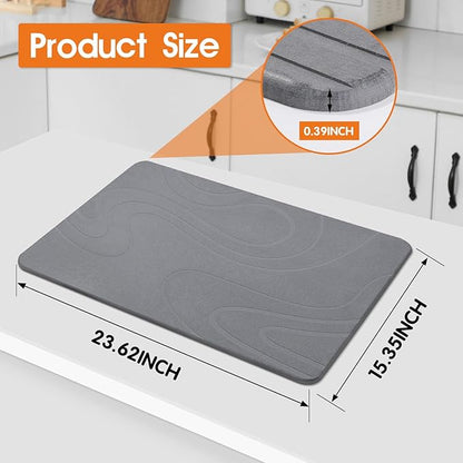 Snuggery Large Stone Drying Mat for Kitchen Counter - 24"x16" Dirt-Resistant Quick Drying Fast Absorbent Non-Slip Diatomite Mat, Natural Diatomaceous Earth Dish Drying Pad for Dish Rack(Dark Grey) - Image 2
