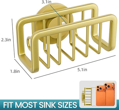 TAILI Sponge Holder for Kitchen Sink with Strong Suction Cup, Rustproof Aluminum Sink Caddy for Sponges, Removable Sponge Holder, Dish Brush for Scraper - Gold - Image 3