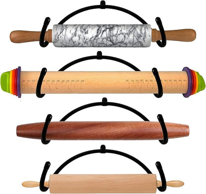 AUXPhome Pack of 4 – Rolling Pin Holder Display Rack Storage Organizers Wall Mount Hooks – Home Decor Kitchen Wall Hanging Multi Purpose Bottle Rack - No Rolling Pin