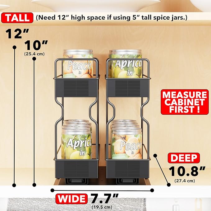 SpaceAid Pull Out Spice Rack Organizer for Cabinet, Heavy Duty Slide Out Seasoning Kitchen Organizer, Cabinet Organizer, with Labels, 7.7" W x10.75 D x10 H, 2 Drawers 2-Tier - Image 2