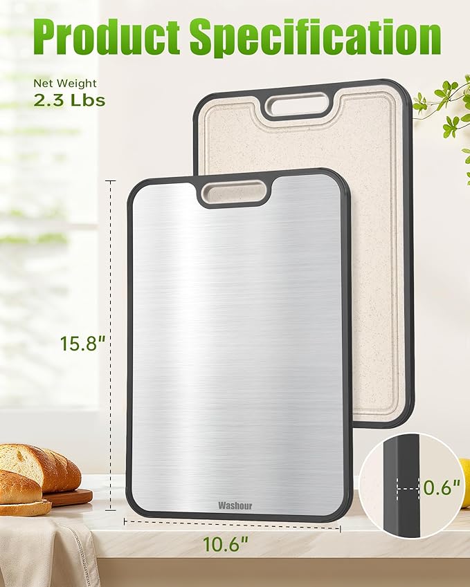 Titanium Cutting Boards for Kitchen, Non Toxic 2-in-1 Cutting Board Double Sided, Food Grade Chopping Boards for Fresh Meat Vegetable, Easy to Clean Large Size 16”×11” - Image 7