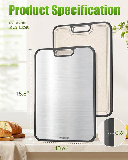 Titanium Cutting Boards for Kitchen, Non Toxic 2-in-1 Cutting Board Double Sided, Food Grade Chopping Boards for Fresh Meat Vegetable, Easy to Clean Large Size 16”×11” - Image 7