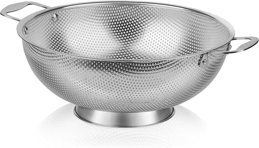Tiawudi Large 6-Qt Colander, 18/8 Stainless Steel Mesh Strainer for Kitchen, Food Sieve with Riveted Handles and Self-draining Solid Ring Base, Great for Pasta, Rice, Vegetables and Fruits by Tiawudi