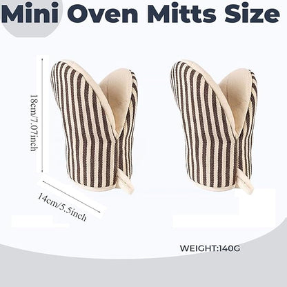 1 Pair Mini Oven Mitts,High Heat Resistant Oven Gloves,Kitchen Short Oven Mit with Hanging Loop for BBQ, Baking, Cooking and Grilling, (Khaki) - Image 3