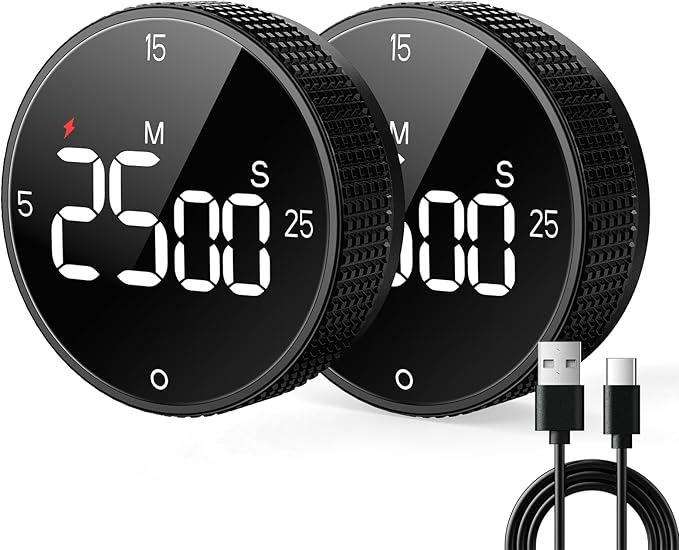 Rechargeable Magnetic Kitchen Timer for Cooking, Building 800mAh Battery Large Display Digital Countdown Countup Timer, 3 Preset 5/15/25 Mins Loud Alarm for Baking Grilling Studying - 2PCS by SmartTimingforEveryMoment