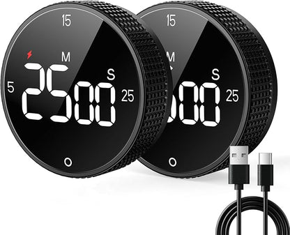 Rechargeable Magnetic Kitchen Timer for Cooking, Building 800mAh Battery Large Display Digital Countdown Countup Timer, 3 Preset 5/15/25 Mins Loud Alarm for Baking Grilling Studying - 2PCS by SmartTimingforEveryMoment