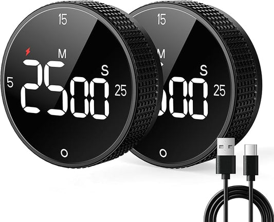 Rechargeable Magnetic Kitchen Timer for Cooking, Building 800mAh Battery Large Display Digital Countdown Countup Timer, 3 Preset 5/15/25 Mins Loud Alarm for Baking Grilling Studying - 2PCS by SmartTimingforEveryMoment