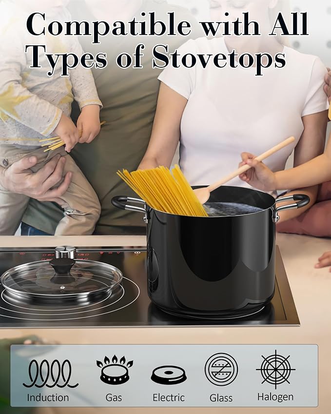 Cook N Home Nonstick Stockpot with Lid 10.5-Qt, Deep Cooking Pot Cookware Canning Stock Pot with Glass Lid, Black - Image 3