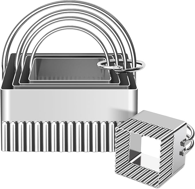 ALLTOP 5 Pieces Biscuit Cutters with Handle, Stainless Steel Square Cookie Cutter with Fluted Edge, Professional Baking Essential Tools for Pastry, Scone, Donut by ALLTOP