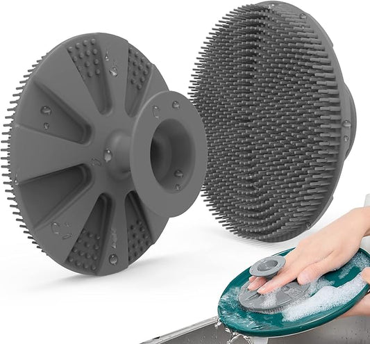 Silicone Sponge, BEAUTAIL Non-Scratch Scrub Sponges for Washing Dishes, Kitchen Fruit Vegetable Cleaning Brush, Long Lasting and Reusable Dishwashing Scrubber, Suction Up Hang Designed, 1 Pack, Gray by BEAUTAIL