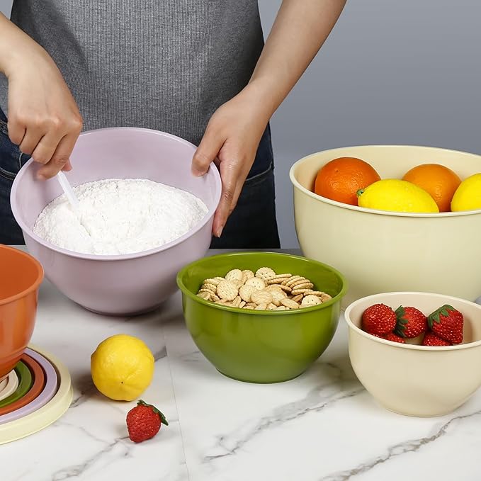 Greentainer Plastic Mixing Bowls with Lids Set for Kitchen, 5 Set Nesting Bowls for Mixing, Baking, Prepping, Cooking and Serving Food, Mixing Bowls Dishwasher, Microwave Safe - Image 8