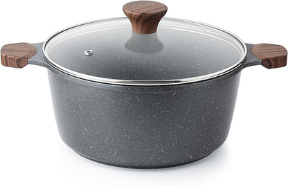 SENSARTE Nonstick Stock Pot with Lid, 4.5 Quart Induction Cooking Pot with Tempered Glass Lid, Stew Pot with Swiss Nonstick Granite Coating, PFOA PFOS APEO Free, Gray by SENSARTE
