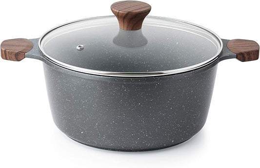 SENSARTE Nonstick Stock Pot with Lid, 4.5 Quart Induction Cooking Pot with Tempered Glass Lid, Stew Pot with Swiss Nonstick Granite Coating, PFOA PFOS APEO Free, Gray by SENSARTE