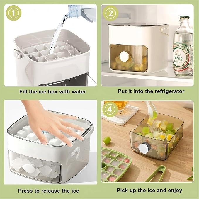 Ice Cube Tray with Lid & Bin Ice Maker for Freezer Ice Trays Ice Container- Ice Molds for Whiskey, Cocktail, Coffee Drinks, Beer with Ice Tongs Kitchen Gadgets Tools (White) - Image 5