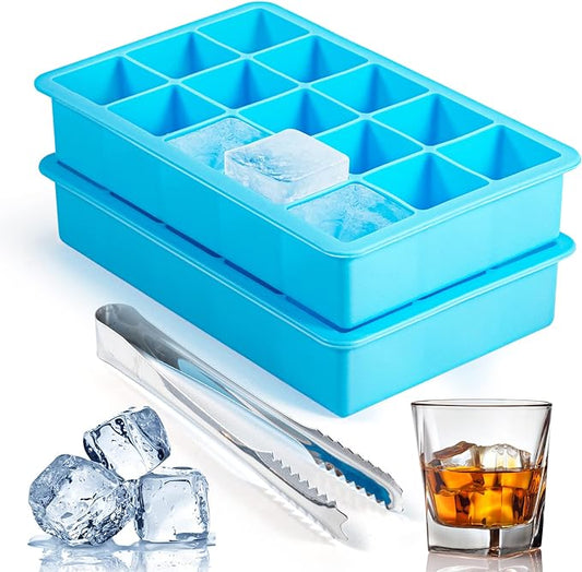 2 Pack Ice Cube Trays, ZDPMK Silicone Easy Release Flexible Molds 15 Ice Cubes Tray for Freezer，Cocktail，Whiskey，Reusable & BPA Free by ZDPMK