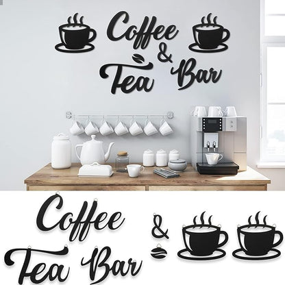 Queekay 7 Pieces Coffee Bar Sign Rustic Wall Decor Art Wooden Sign with Coffee Beans and Cups Decor for Bar Counter Home Office Kitchen by Queekay