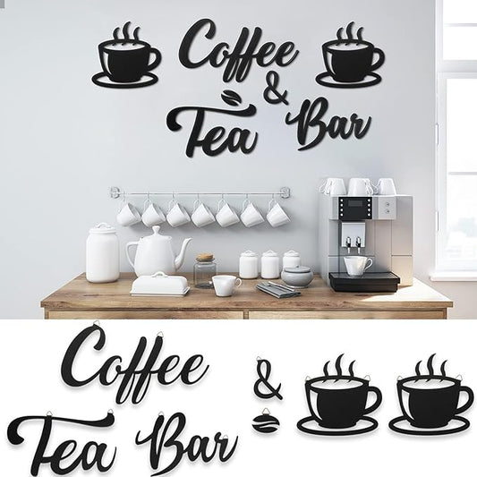 Queekay 7 Pieces Coffee Bar Sign Rustic Wall Decor Art Wooden Sign with Coffee Beans and Cups Decor for Bar Counter Home Office Kitchen by Queekay