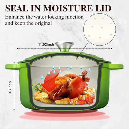 Umite Chef 7QT Enameled Cast Iron Dutch Oven with Lid & Cotton Potholders–Heavy-Duty Cookware for Bread Baking, Braising, Stews, Marinate, Cook,Refrigerate & Serve(Green) - Image 2
